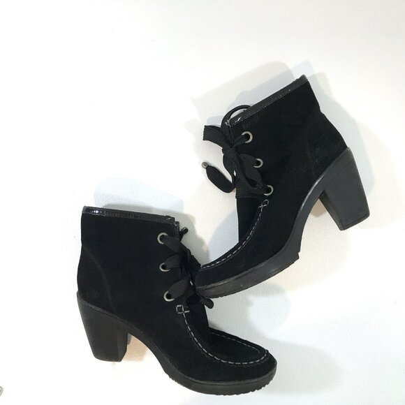 Black Lace Up Ankle Boots Women 8.5 Suede Chunky Heel, R2 by Report - Picture 5 of 9